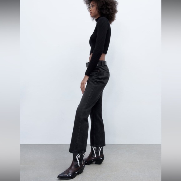 NWT- Zara Black Cropped Sweater High Collar - Picture 3 of 11